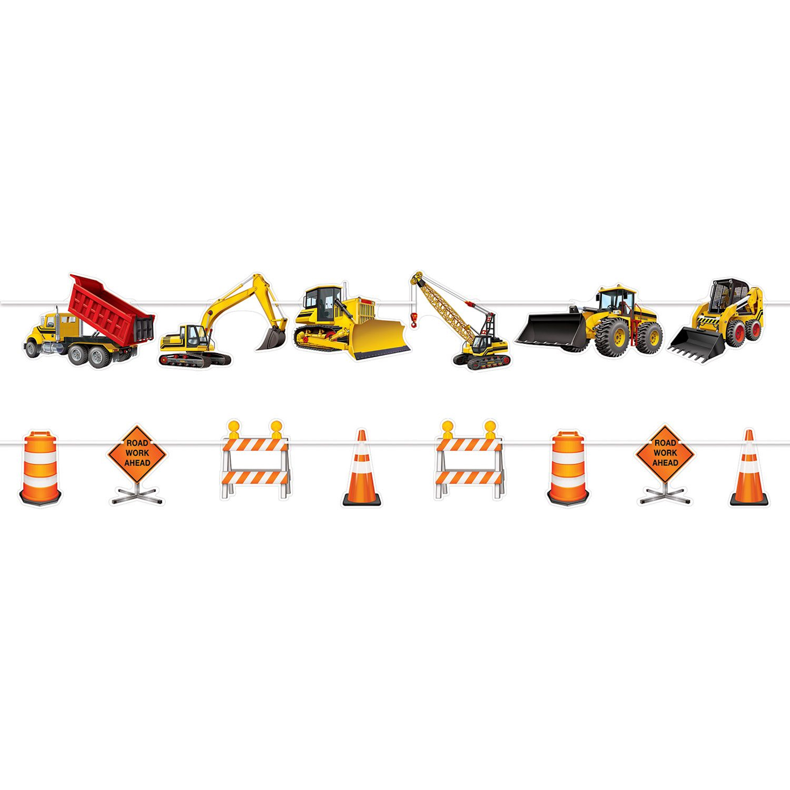 Construction Trucks and Road Sign Garland Banner 