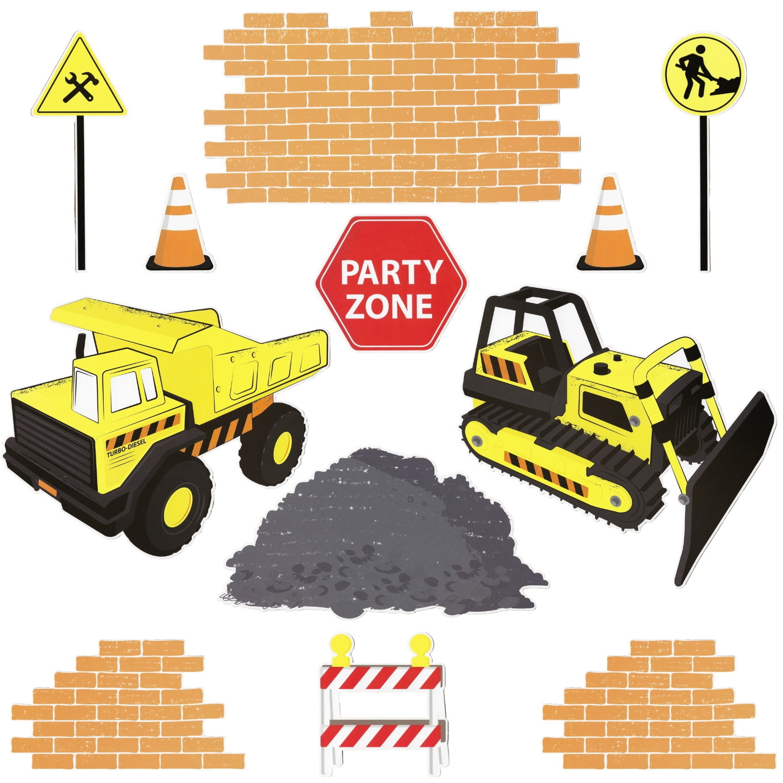 Construction Truck Party Cutout Wall Decorations (Pack of 12)