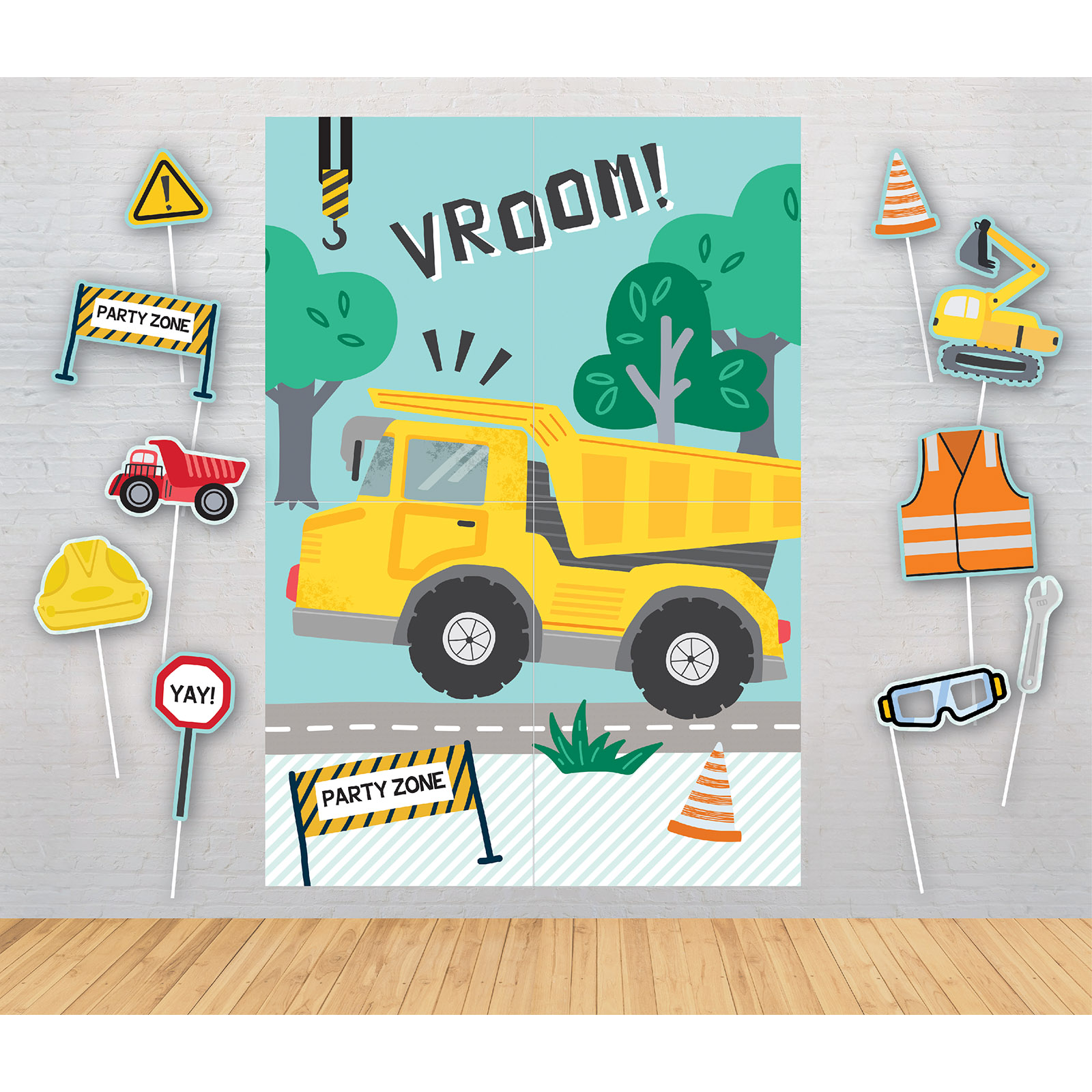 Construction Road Works Party Scene Setter With Photo Props