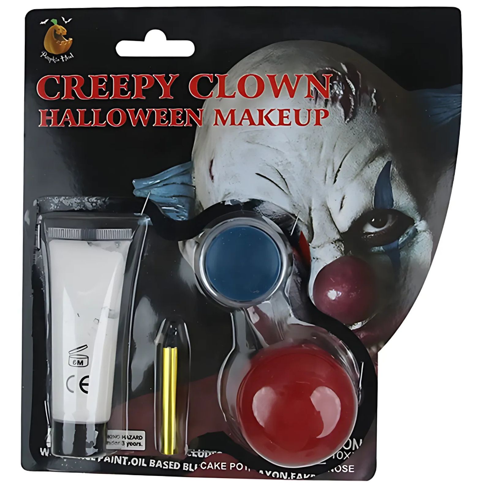Evil Clown Face Painting Kit With Red Nose