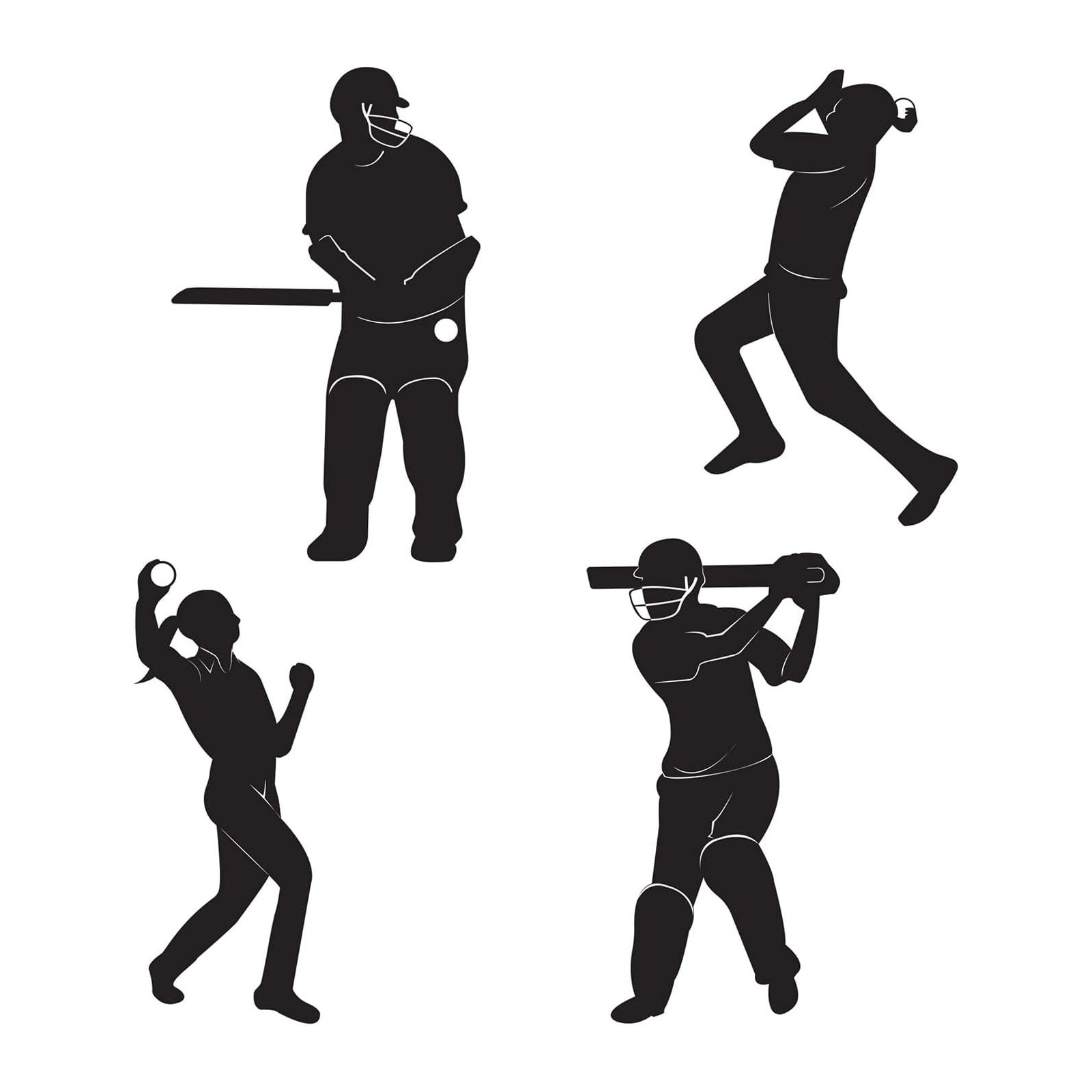 Cricket Player Silhouette Cutout Wall Decorations (Pack of 4)
