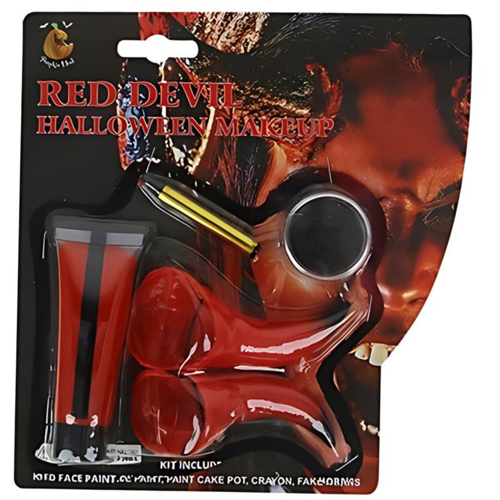 Red Devil Face Painting Kit With Horns