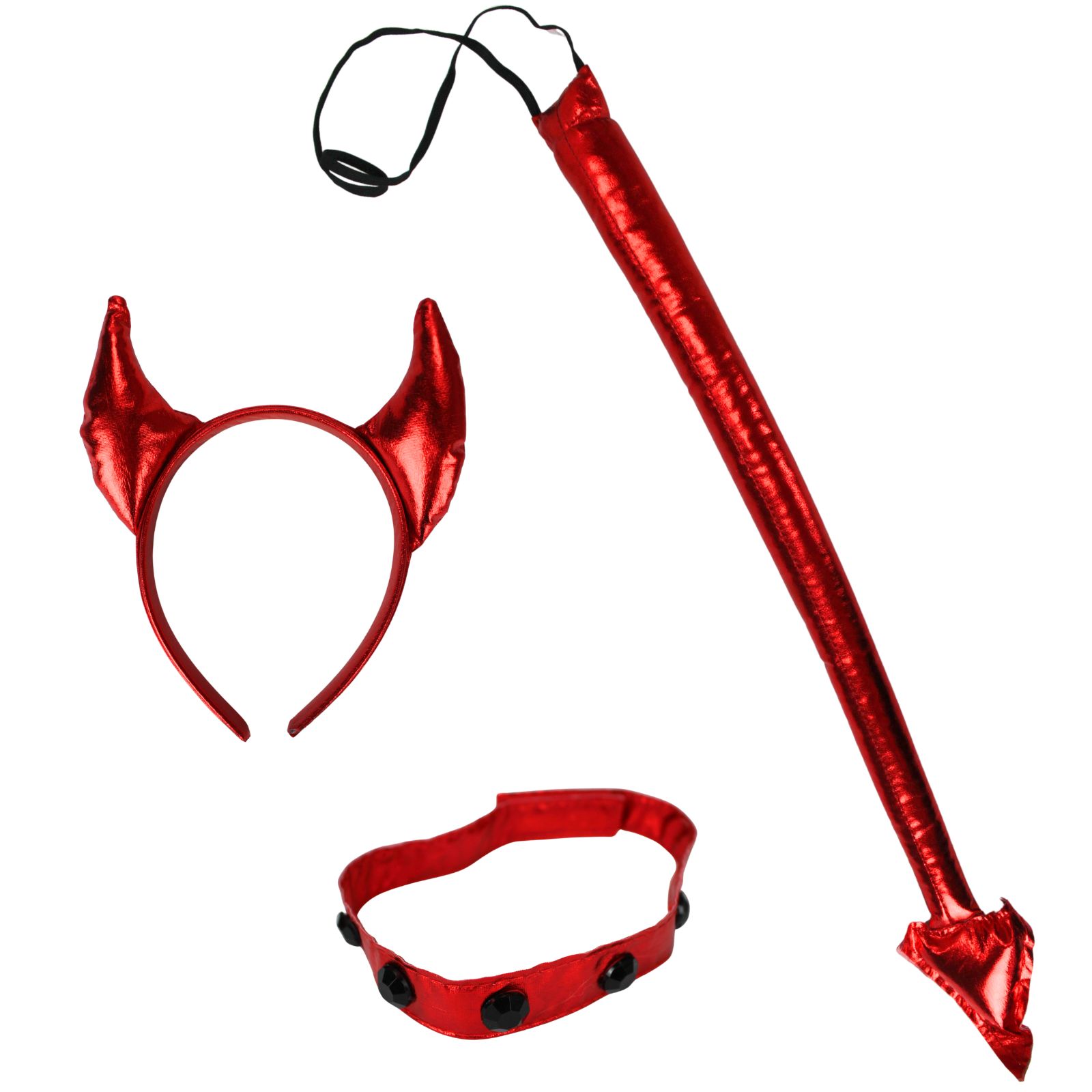 Metallic Red Devil Headband, Tail & Necklace Set