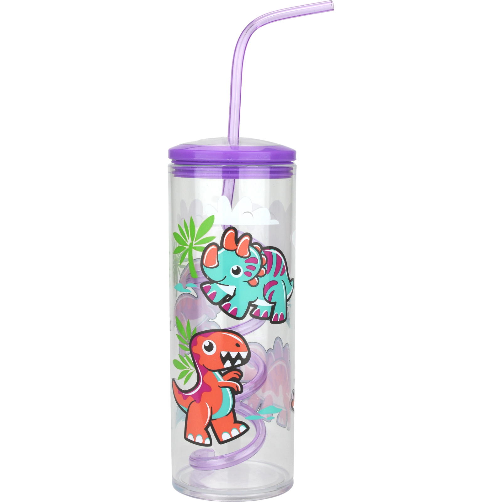 Plastic Dinosaur Cup with Lid & Twisty Straw