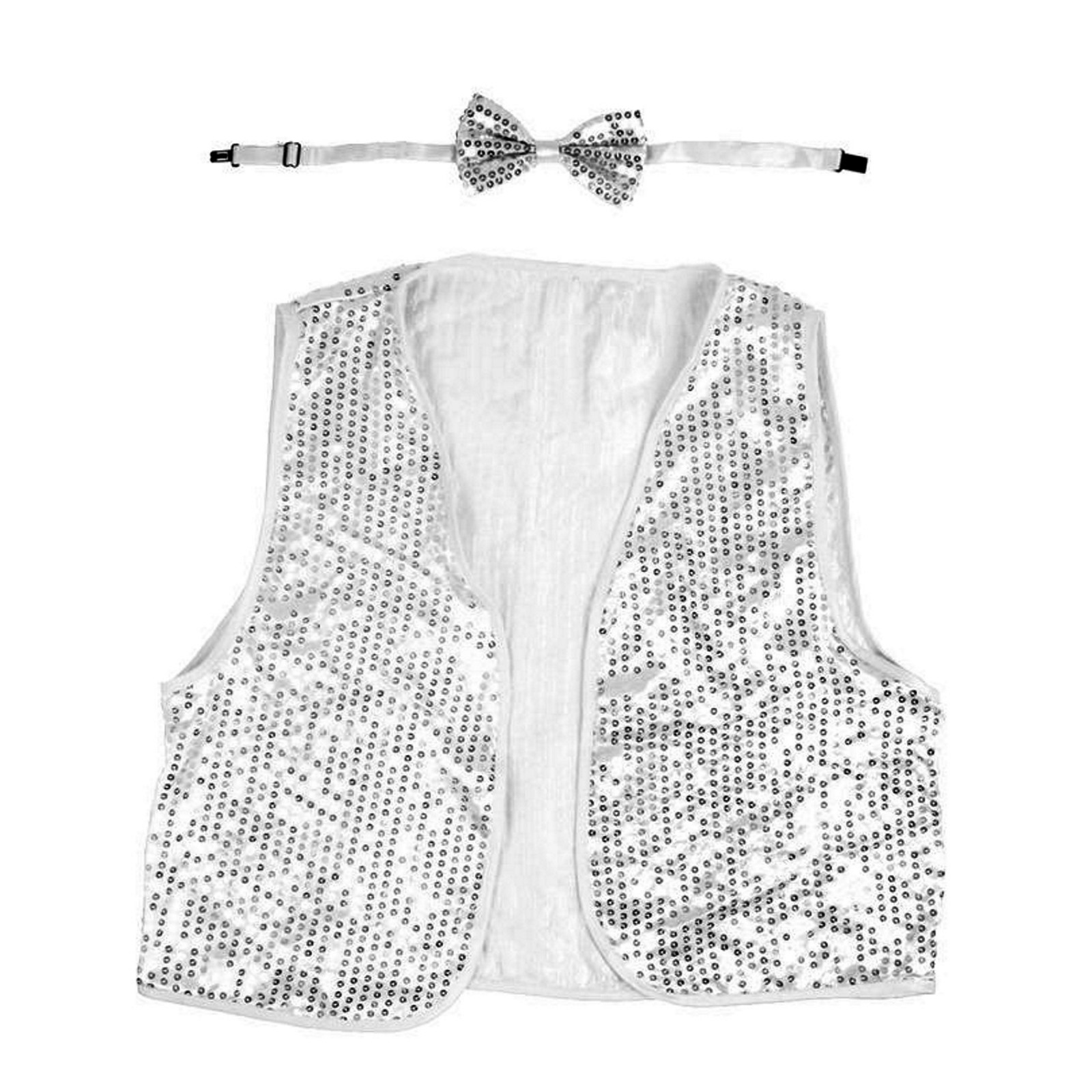 Adult Silver Sequin Bow Tie & Vest Set