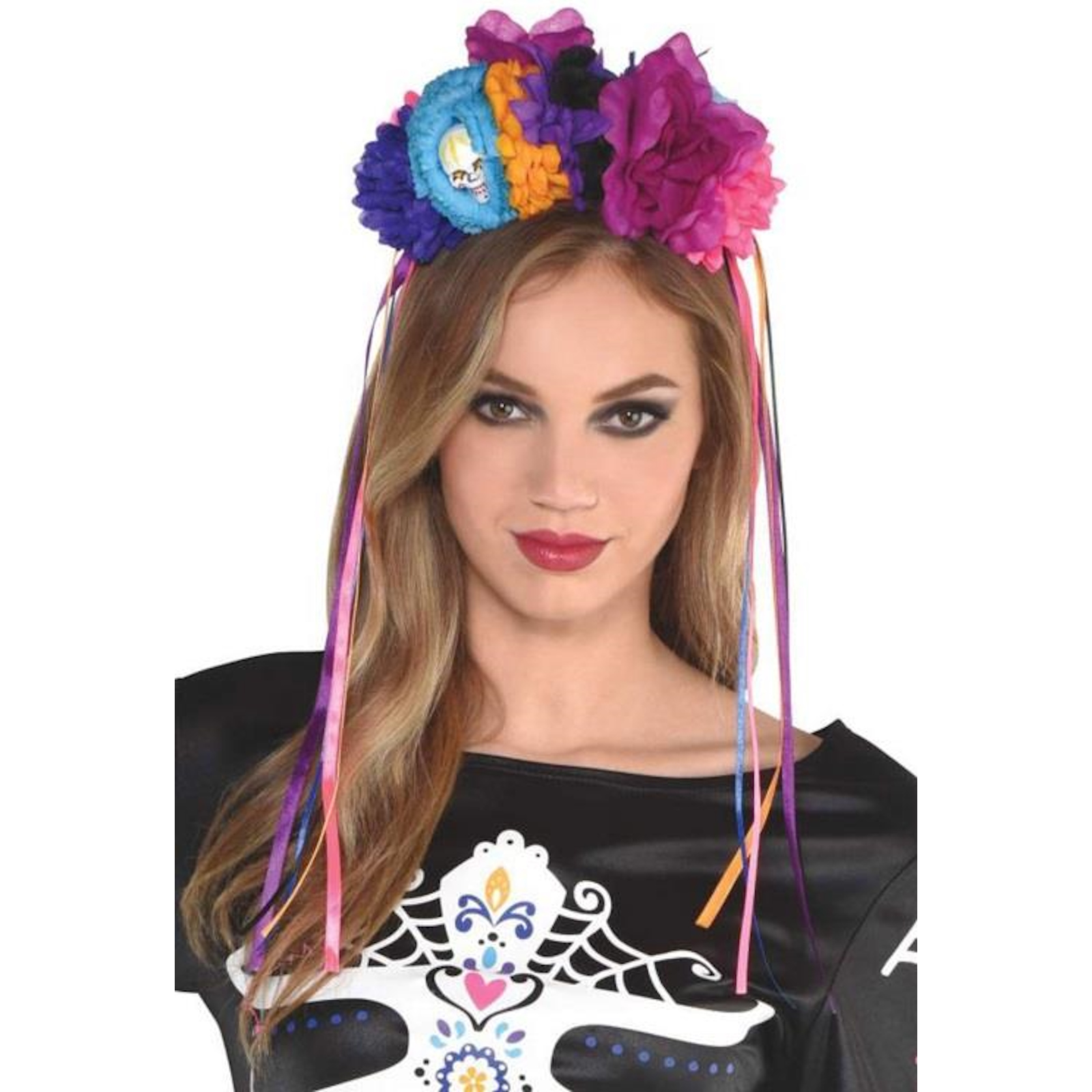 Day of the Dead Neon Floral Headpiece Adult Costume Accessory