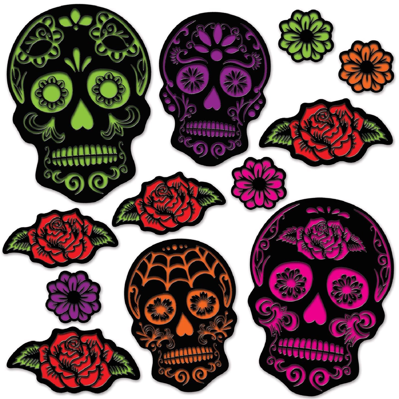 Day Of The Dead Sugar Skull Cutouts (Pack of 12)