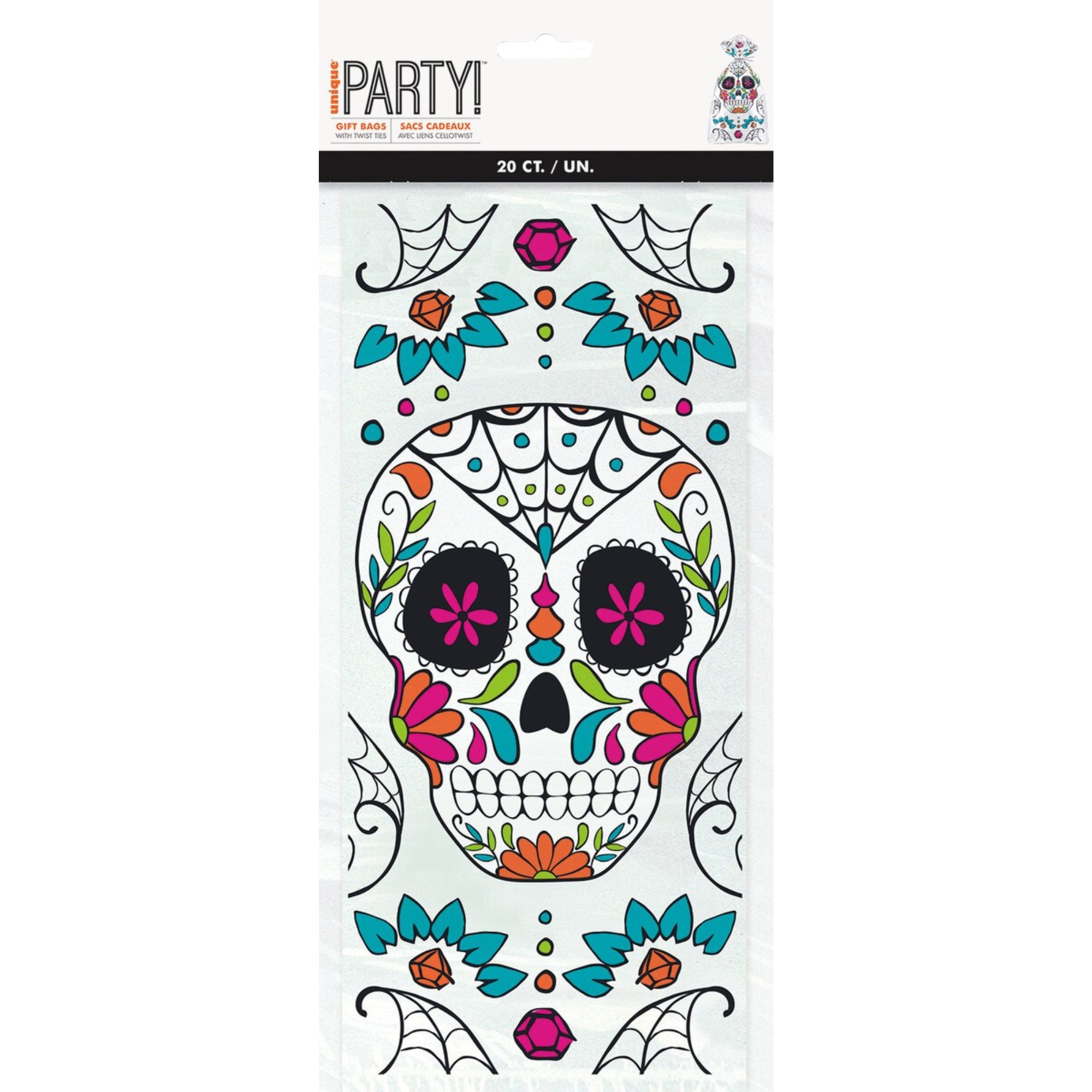 Day of The Dead Skull Cello Treat Bags (Pack of 20) 