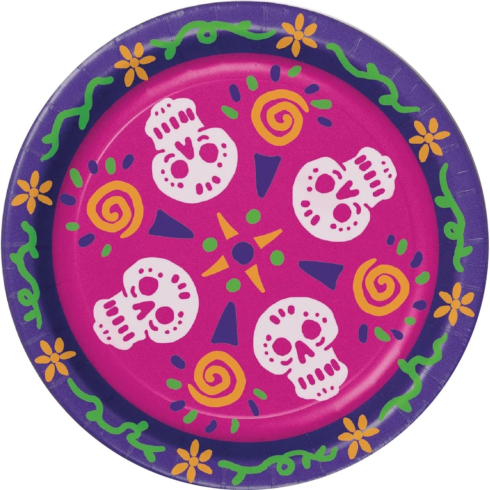 Pink Day of The Dead Large Paper Plates (Pack of 8)