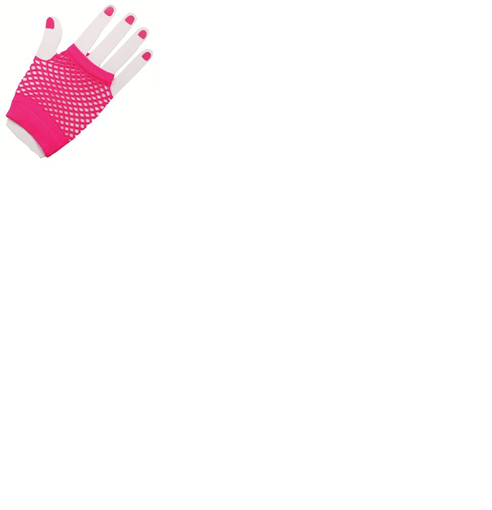 1980's Neon Pink Short Fishnet Adult Gloves