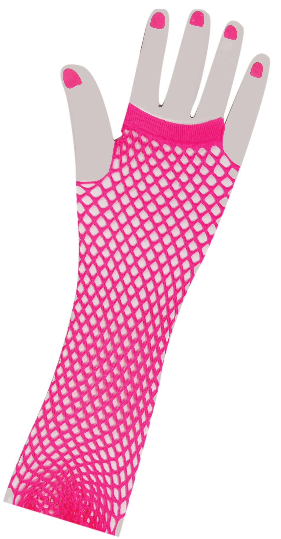 1980's Neon Pink Long Fishnet Adult Gloves