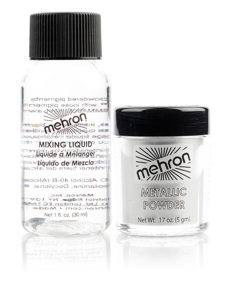 Mehron Metallic Powder With Mixing Liquid Silver Makeup Accessory