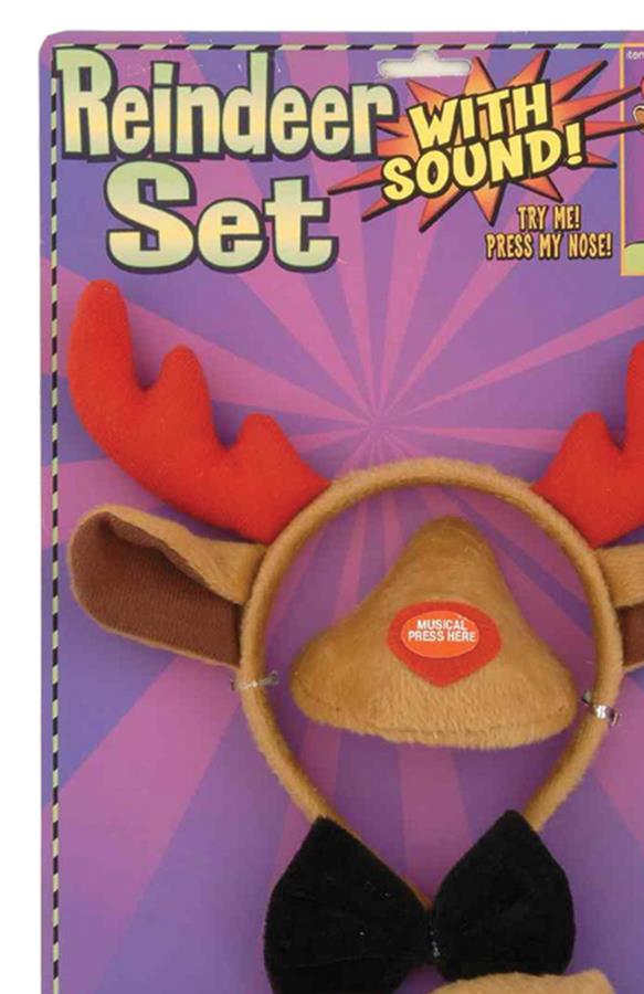 Reindeer Ears Nose Bow Tie Tail With Sound Accessory Set