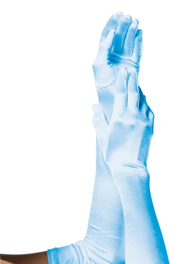 Long Satin Blue Adult Gloves