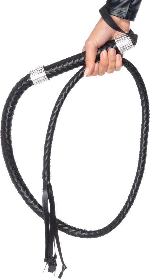 Rhinestone Handle Black Whip Costume Accessory