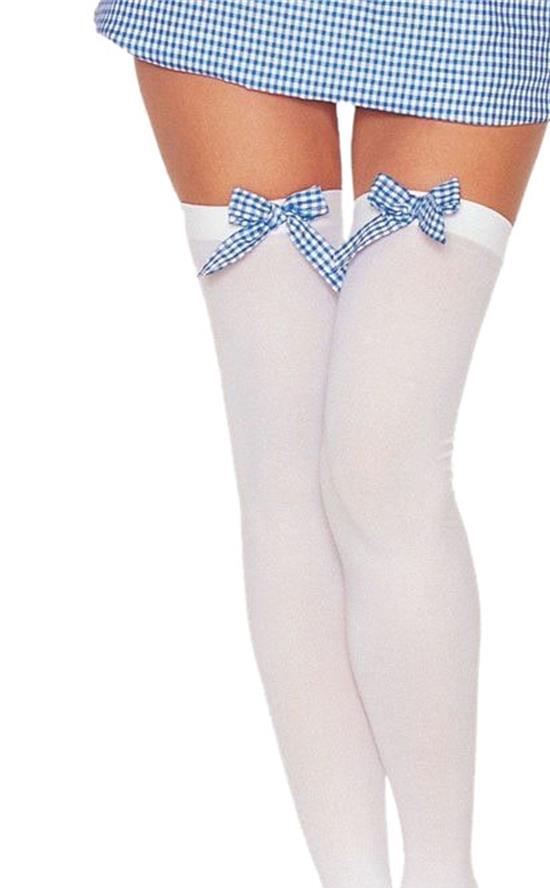 Sexy Fancy White Blue Bow Thigh Highs Adult Costume Accessory