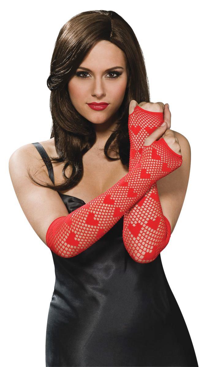 Red Lacy Heart Fingerless Adult Gloves