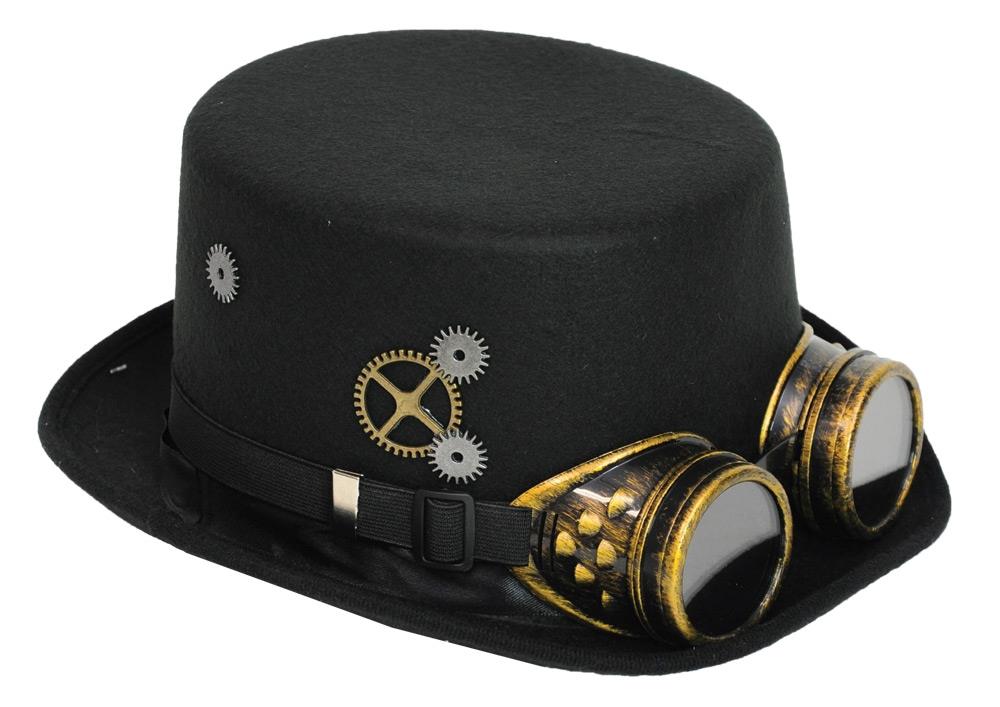 Black Steampunk Goggles Adult Hat