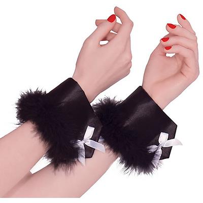 Black Bunny Feather Wrist Cuffs Adult Costume Accessory