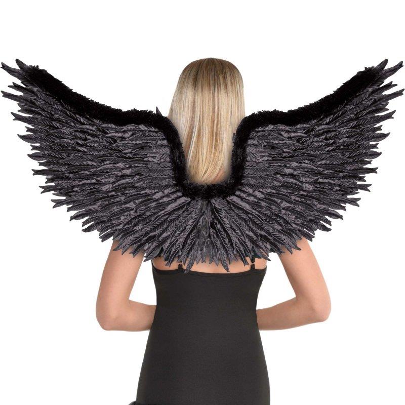 Dark Black Angel Wings Adult Costume Accessory