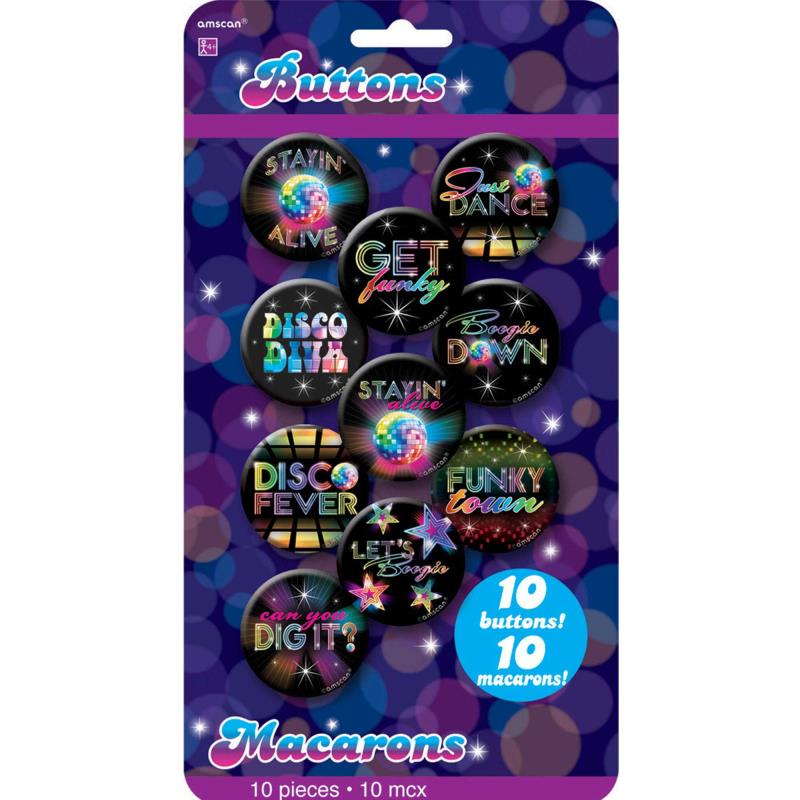 Disco Fever Button Badges Adult Costume Accessory Pack of 10