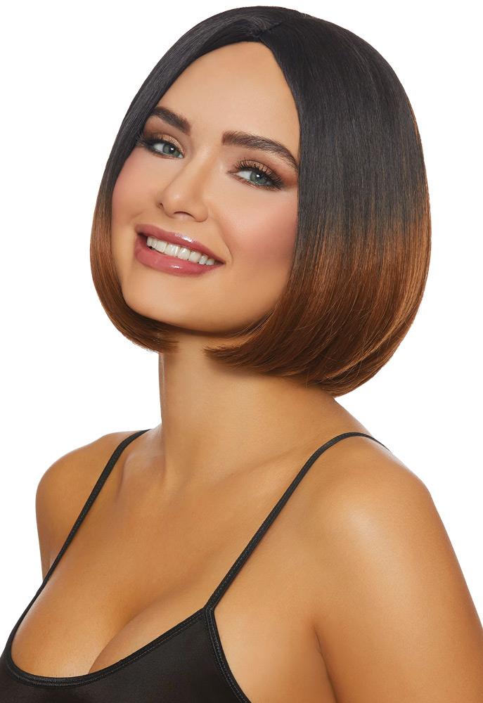Mid Length Brunette Caramel Ombre Bob Adult Wig