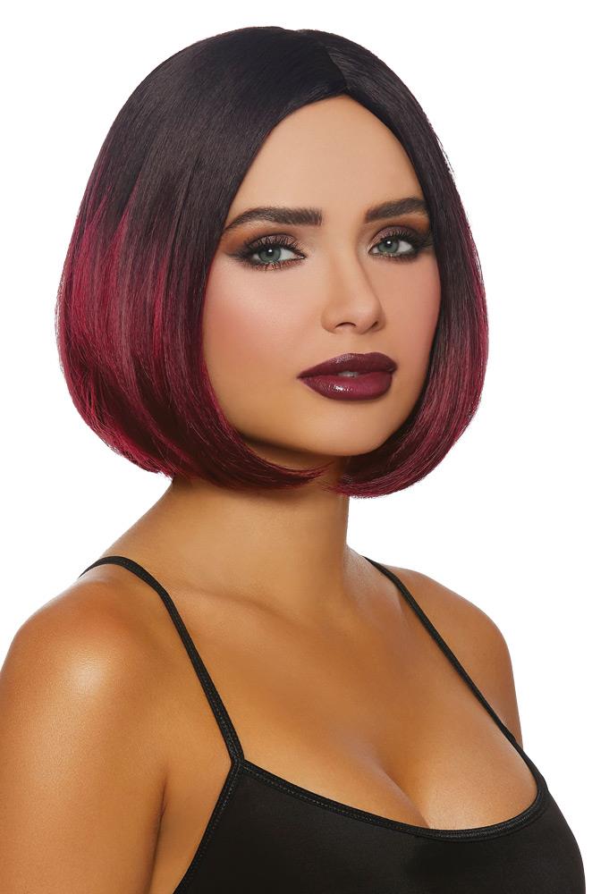 Mid Length Black Burgundy Ombre Bob Adult Wig