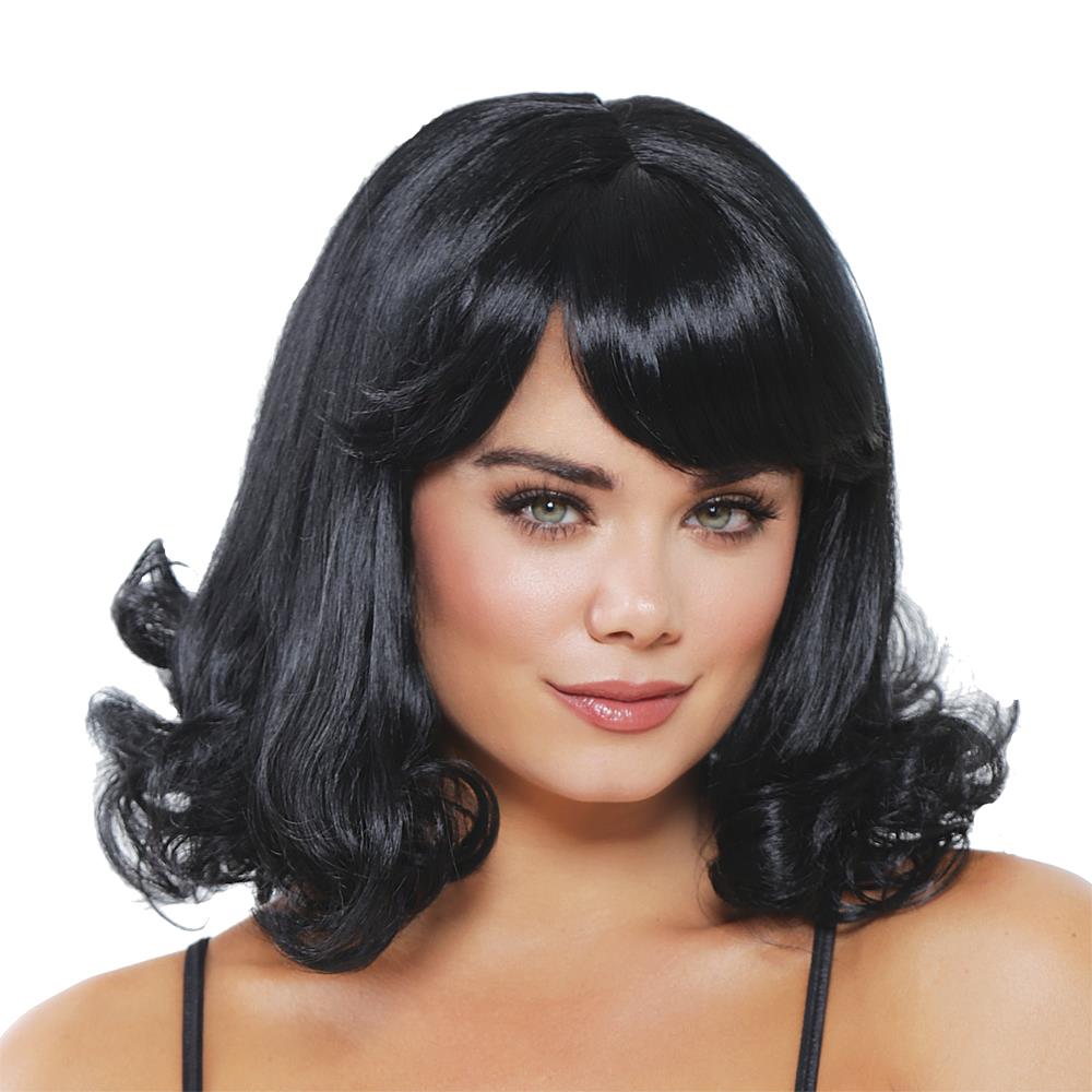 Mid Length Curly Black Adult Wig