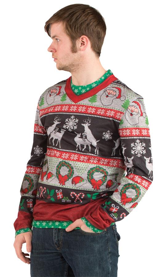 Ugly Sweater Christmas Frisky Deer Adult Shirt