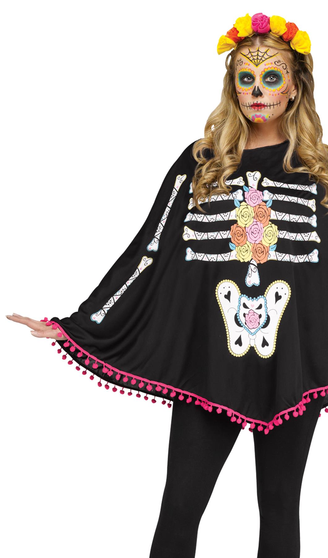 Day of the Dead Poncho Adult Costume Accessory