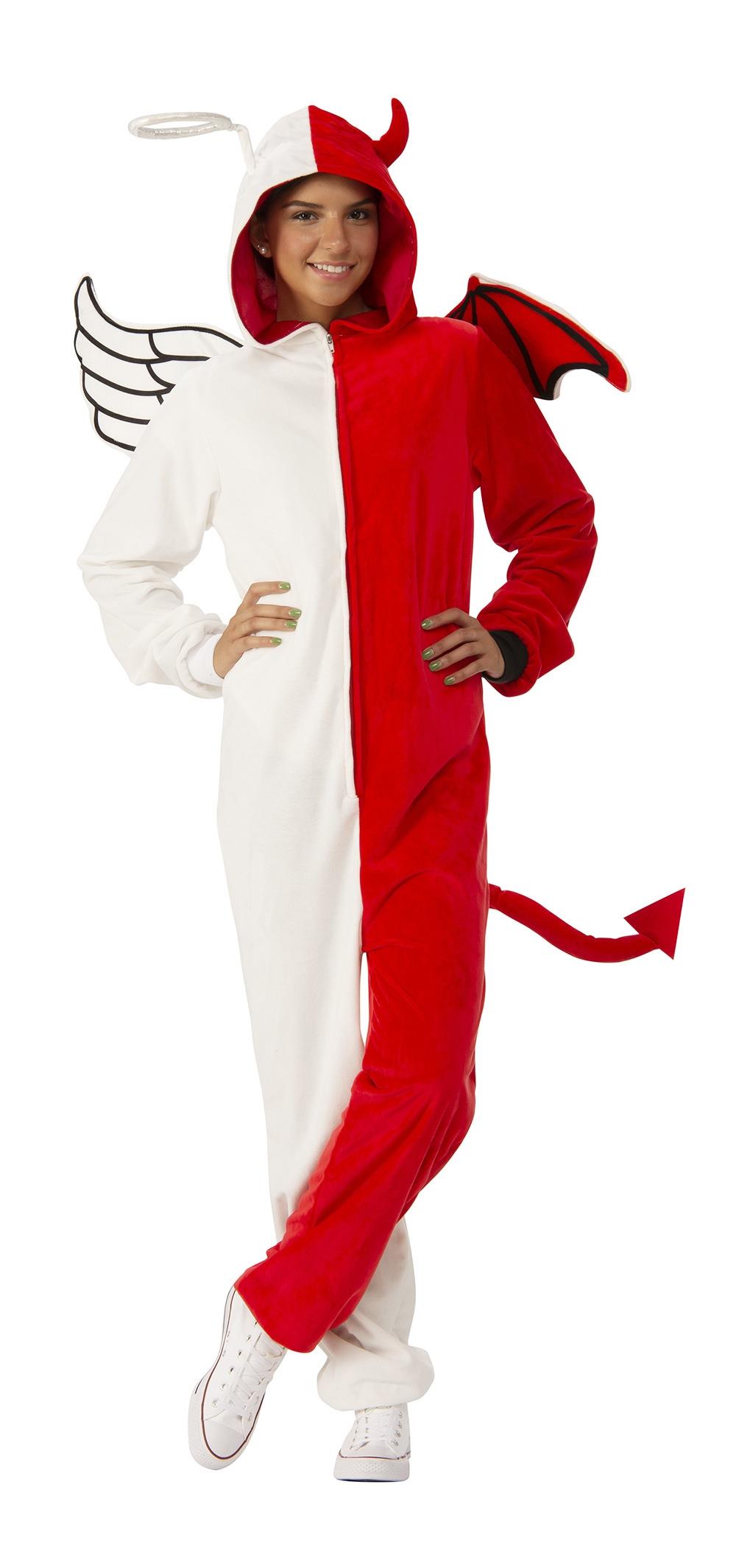 Angel or Demon Fuzzy All-in-One Jumpsuit Adult Costume