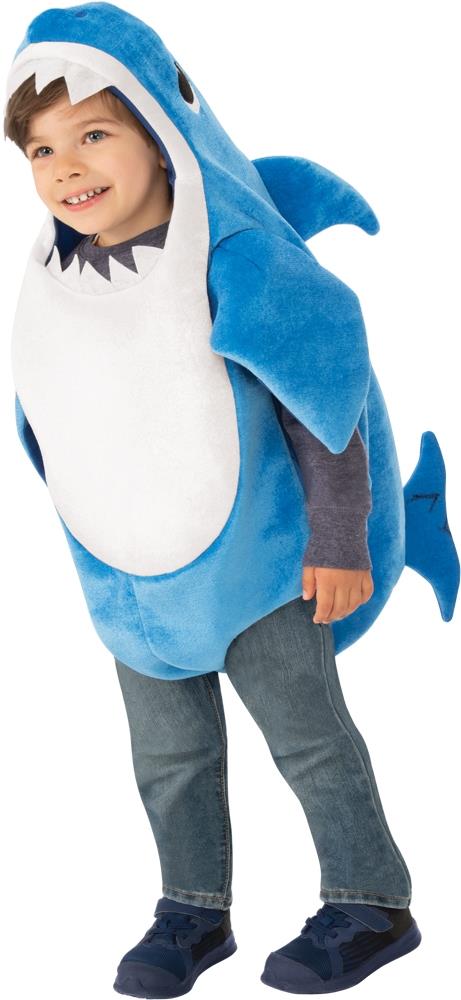 Rubie's Costume Daddy Shark Con Suono Per Bambini, Tuta Squalo Blu Con Pinne E Cappuccio, Licenza Ufficiale
