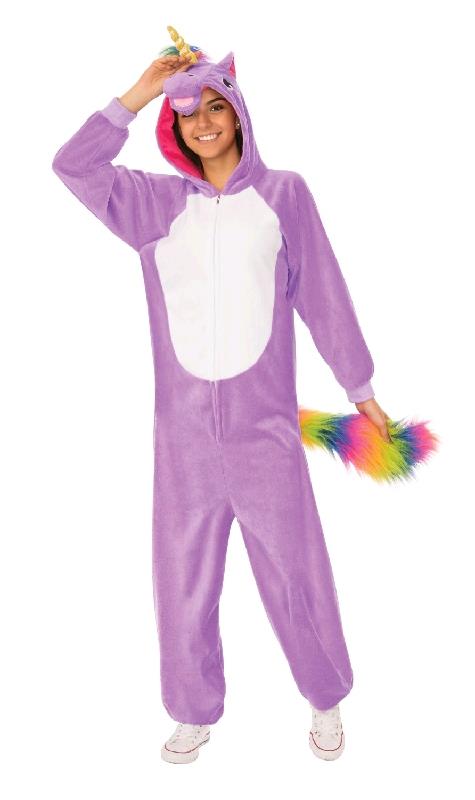 Purple Unicorn Hooded All in One Adult Costume
