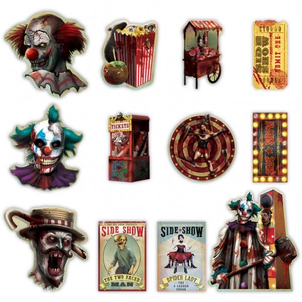Creepy Carnival Sideshow Cutouts Value Pack of 12