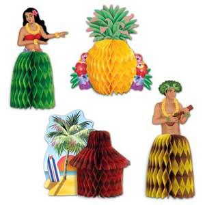 Mini Luau Cardboard Honeycomb Paper Centrepieces Pack of 4