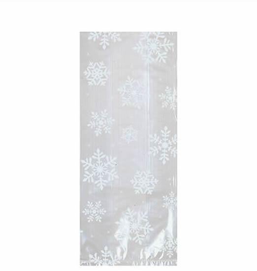 Large Snowflake White Clear Cellophane Christmas Gift Bags Pack of 20