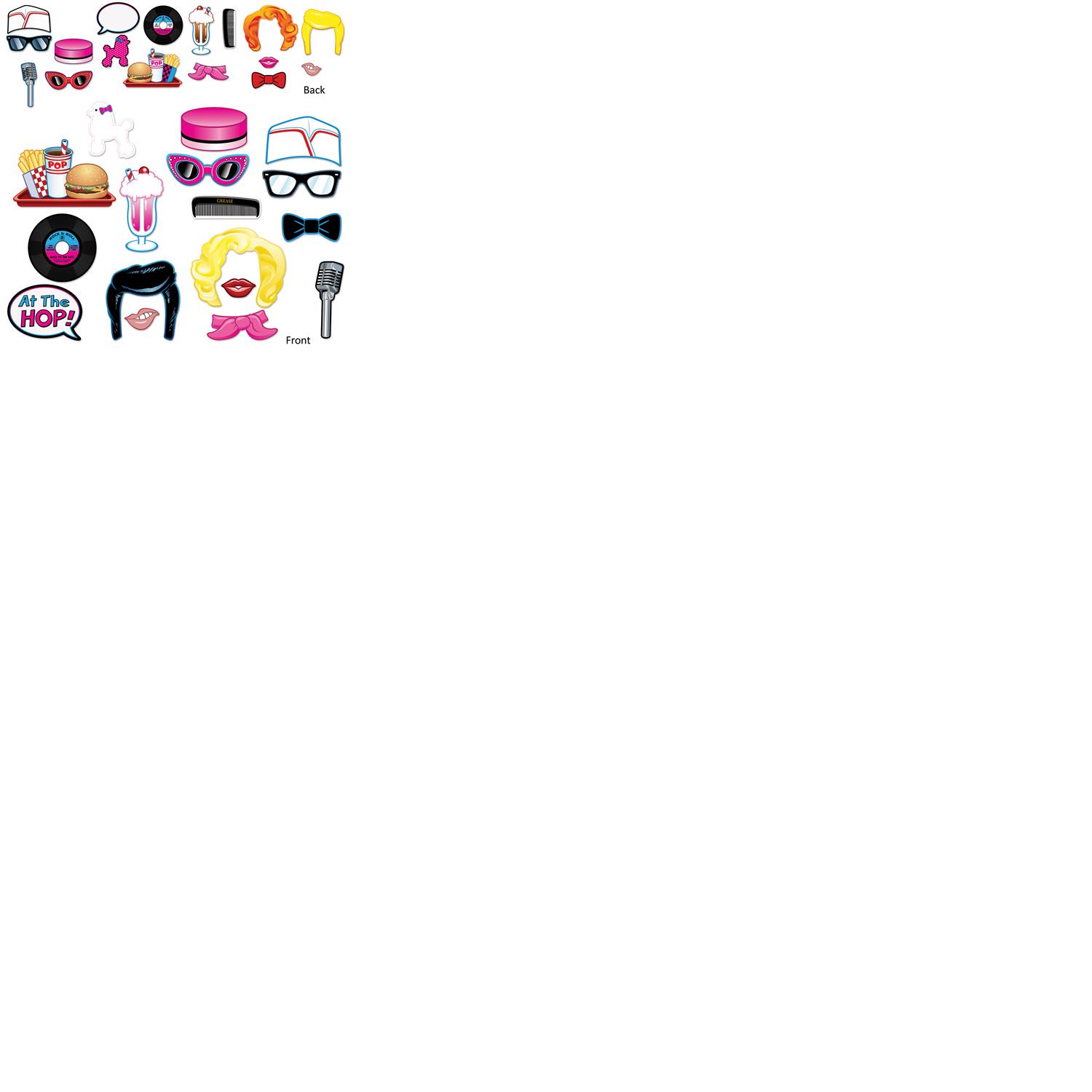 50's Rock and Roll Cardboard Photo Booth Props Pack of 17