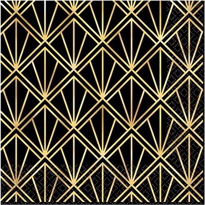 Glitz & Glam Luncheon Napkins Black Gold Pack of 16