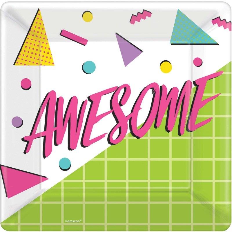 Awesome Party 80's 25cm Square Plates Pack of 8