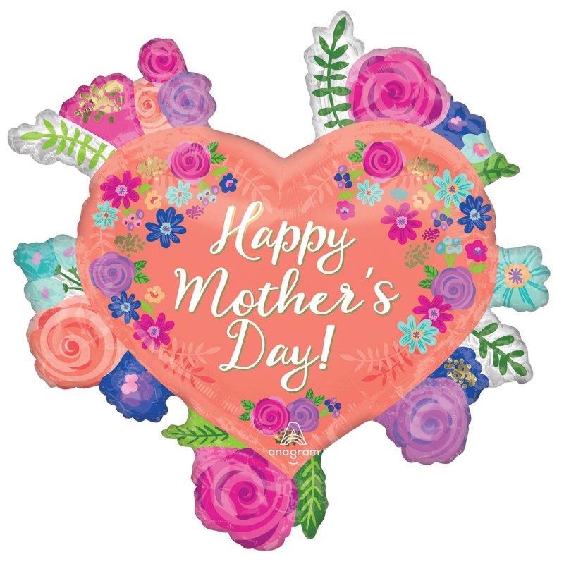 SuperShape Happy Mother's Day Floral Heart Foil Balloon
