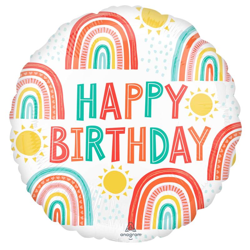 Retro Rainbow Happy Birthday 45cm Foil Balloon