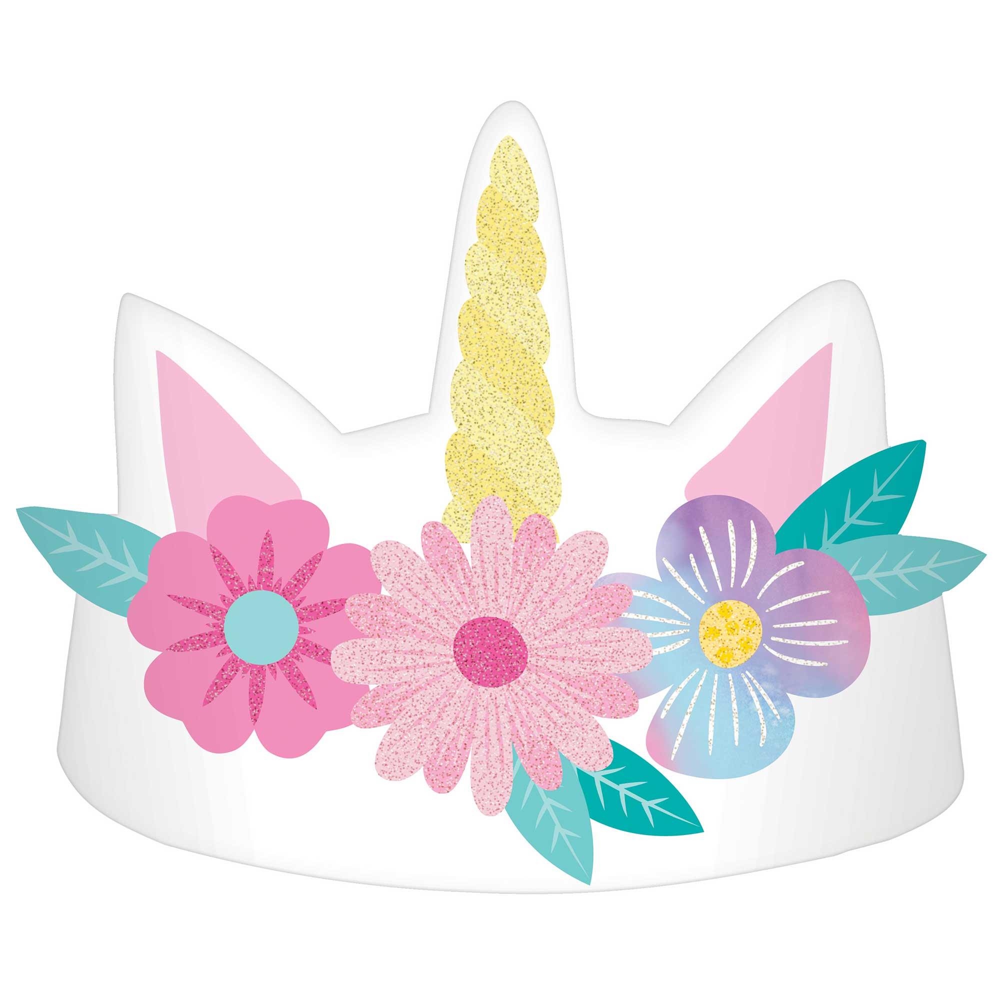 Enchanted Unicorn Glitter Paper Crowns Pack of 8