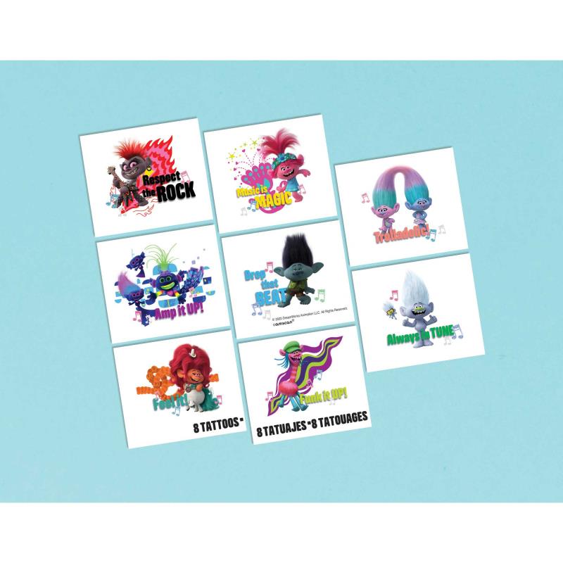 Trolls World Tour Metallic Tattoos Pack of 8