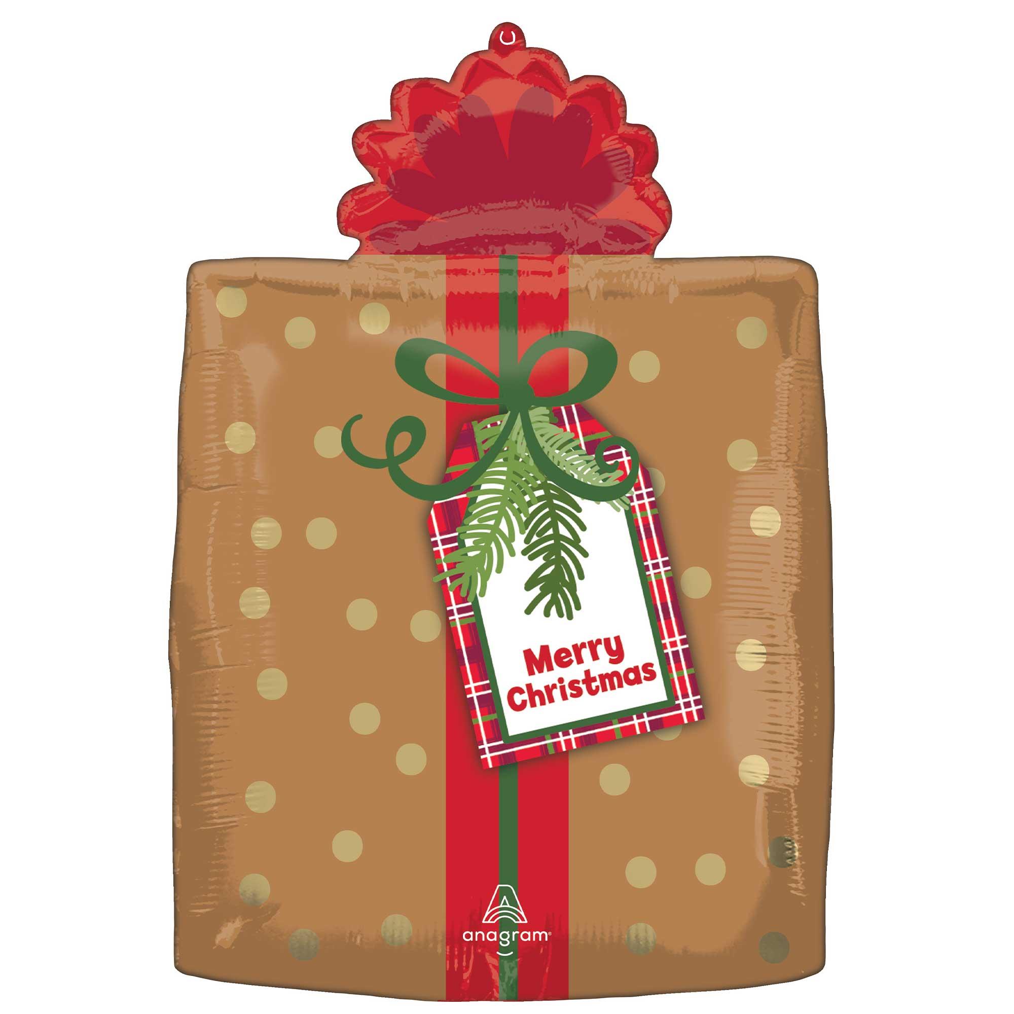 Shape Merry Christmas Plaid Present Foil Balloon