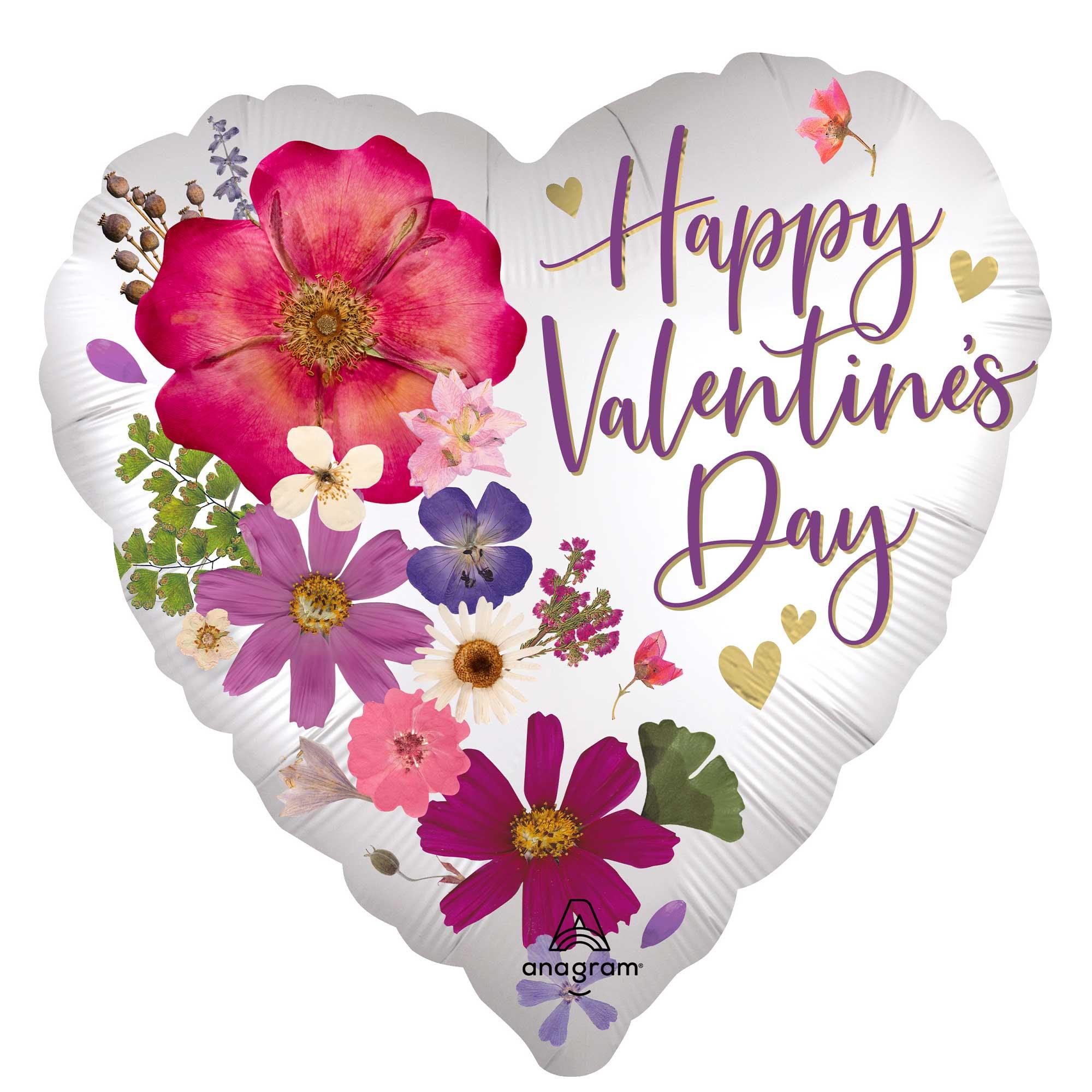 Happy Valentine's Day Pressed Flowers 45cm Foil Balloon