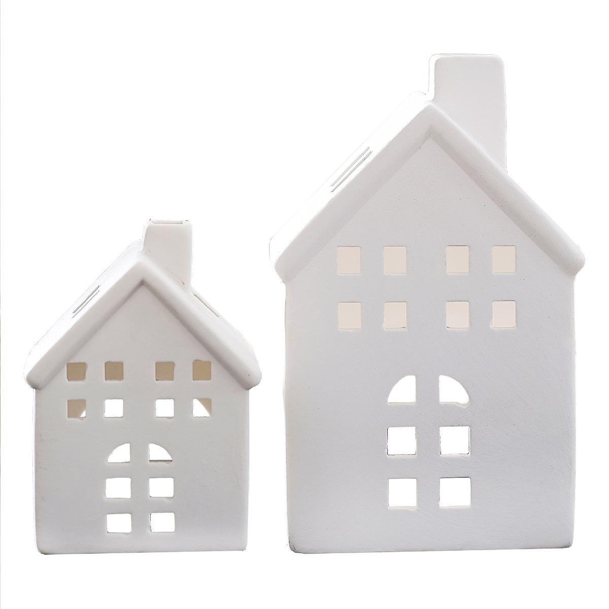White Christmas White Ceramic House Tea Light Holders Pack of 2