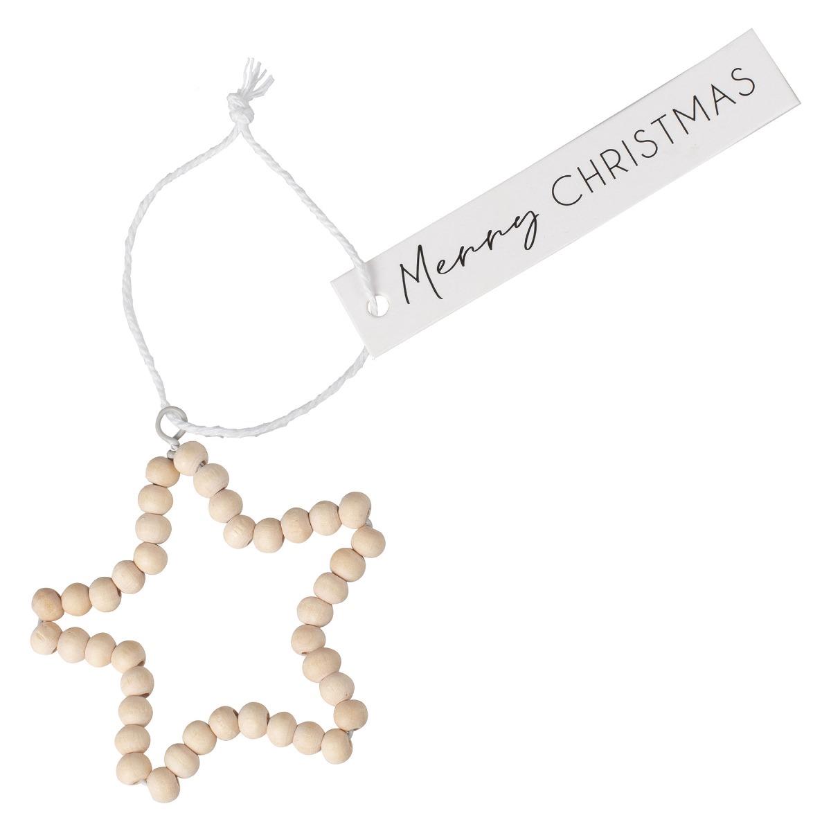 White Christmas Wooden Beaded Star Gift Tags Pack of 4