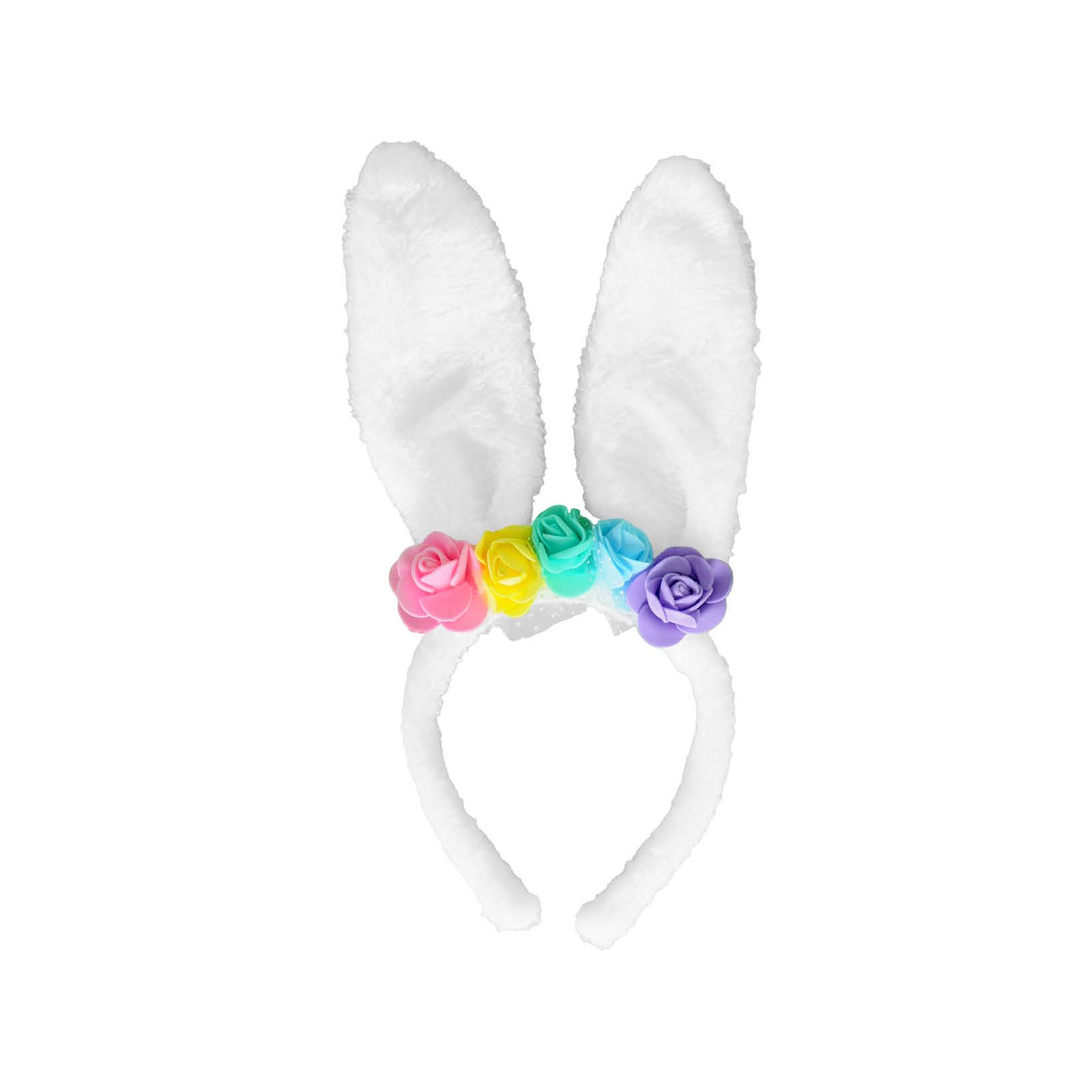 White Plush Bunny Ears Floral Headband