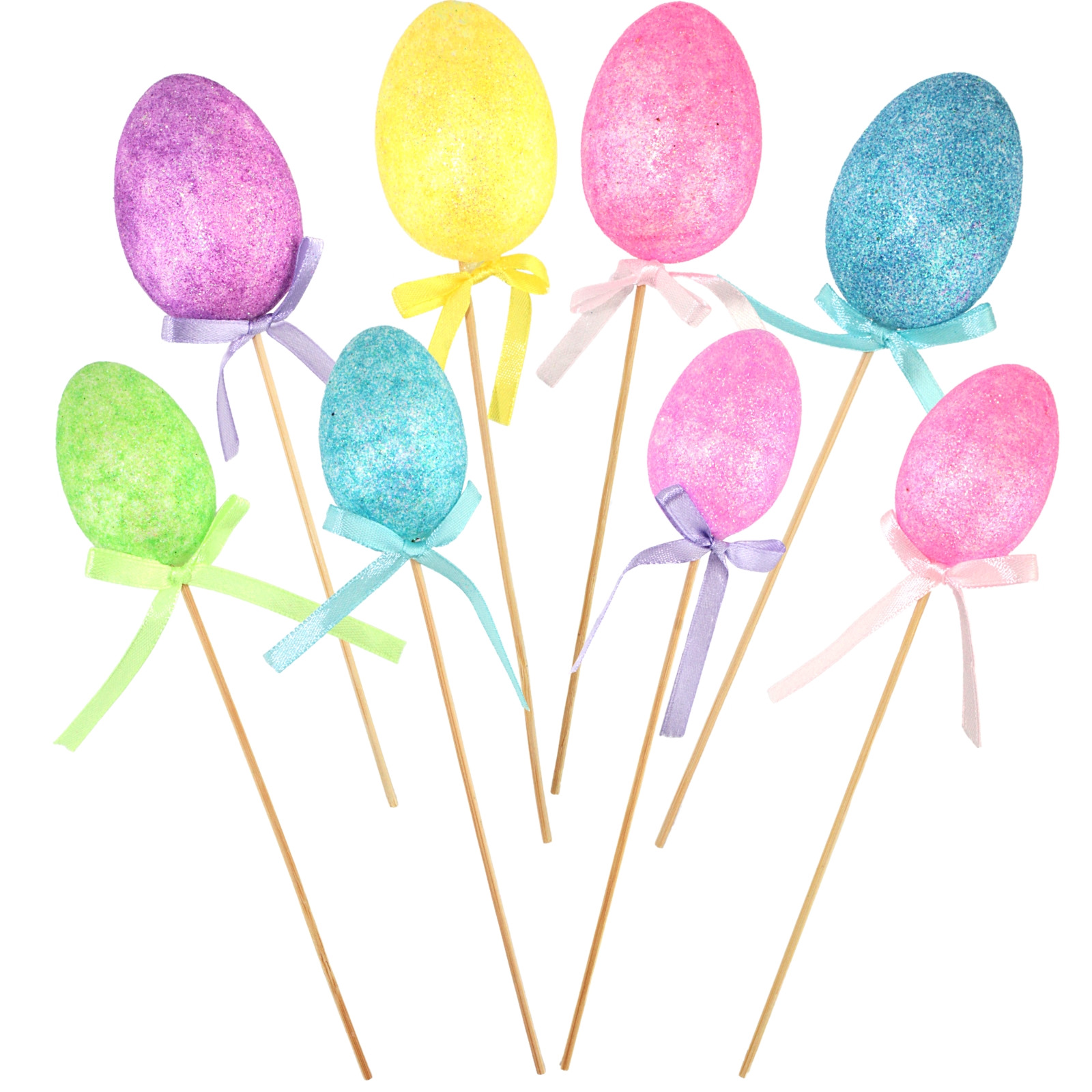 Glitter Easter Egg Picks 2 Sizes (Set of 8)