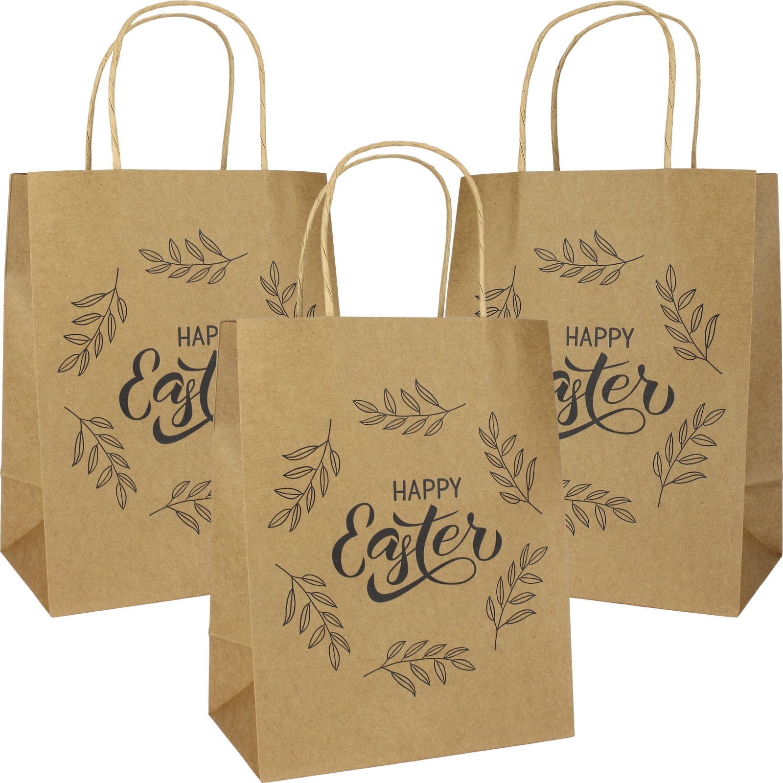Brown Kraft Paper Happy Easter Gift Bags 25.5cm (Pack of 3)